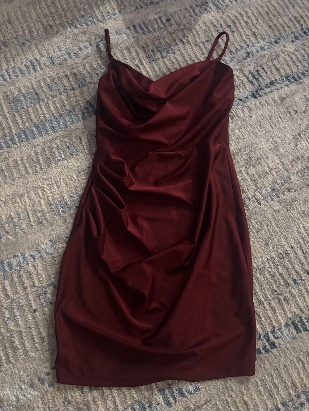 Windsor Ruched Cowl Neck Burgundy Slip Mini Dress